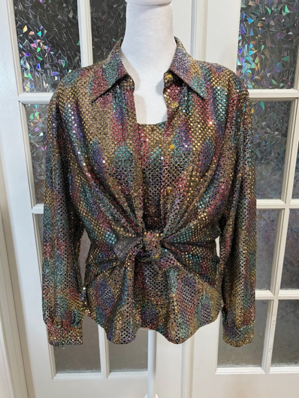 Yves St. Clair Petites 2 Piece Metallic Sequin Tank & Jacket Set 10P Vintage